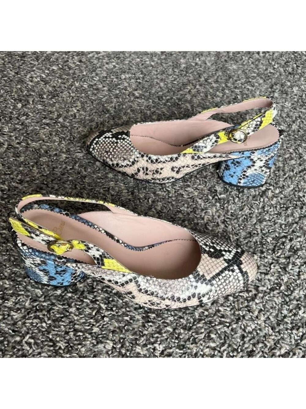 J.Crew Slingback Leather Snake Print Block Heels Size 8 Boho Western Indie - Picture 4 of 8